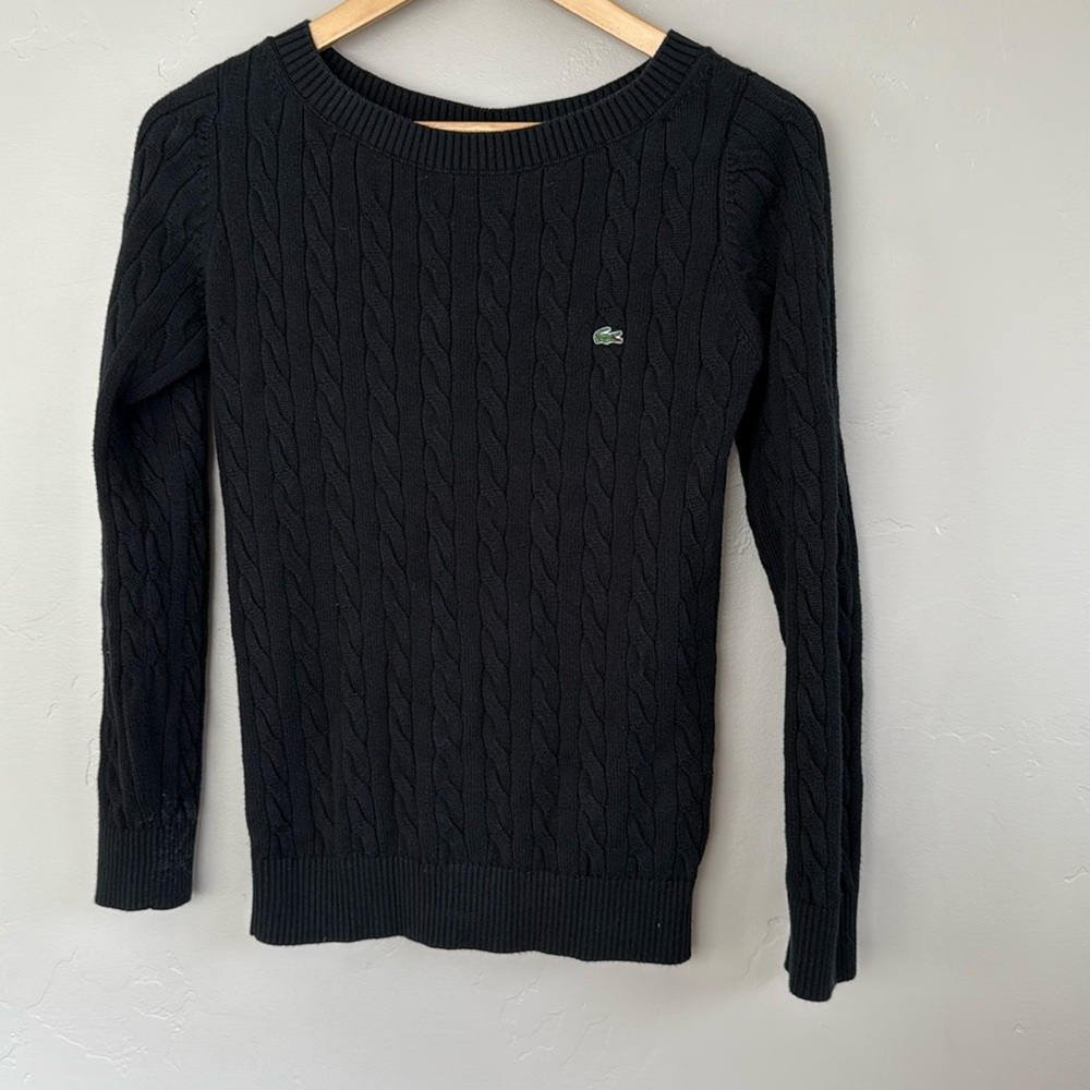 Lacoste Black Cable Knit Short Sleeve Top